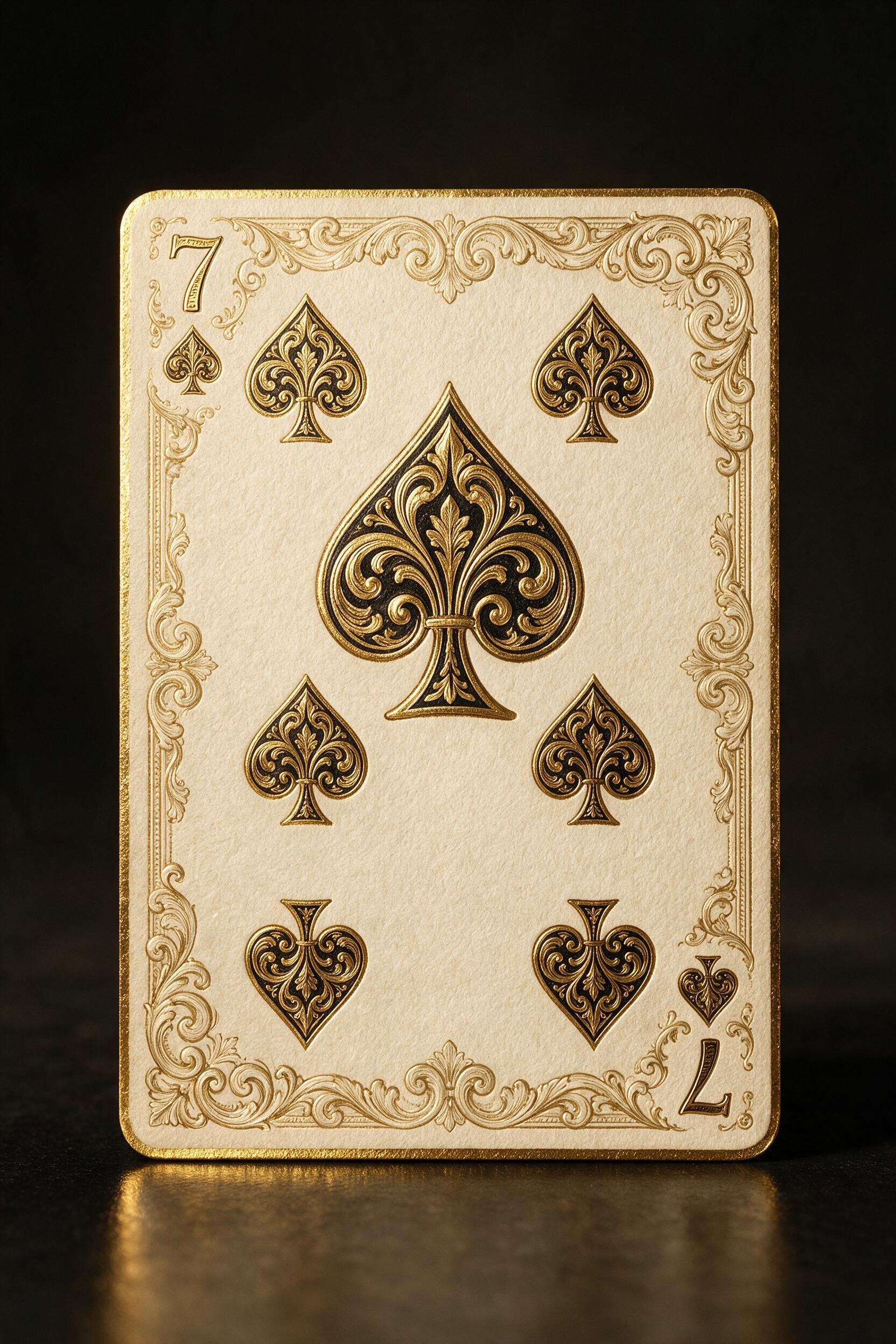 An ornate luxury Seven of Spades playing card